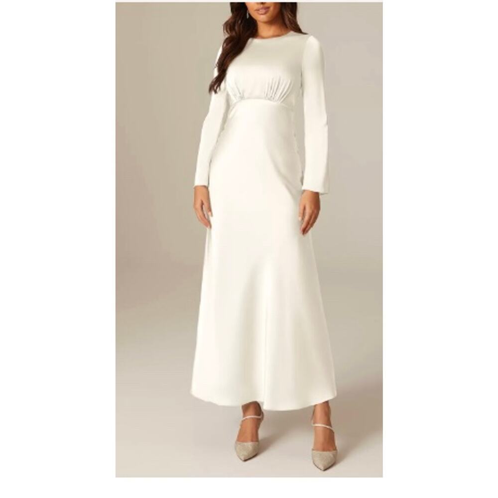 New! AW Women's White Satin Ginevra Dress Formal Dress Vintage Style  40s Sz 14